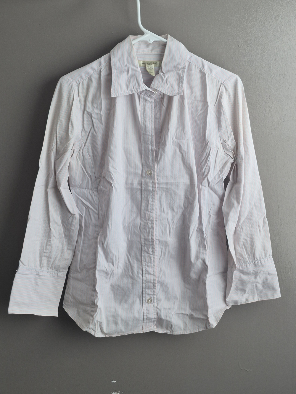 Banana Republic Pale Pink & Blue Striped Button-Up Dress Shirt